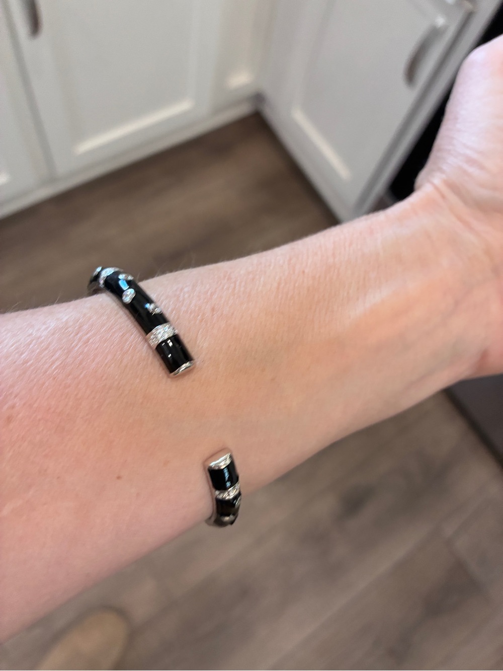 Hidalgo 925 Black Enamel Crystal Bangle Bracelet Sterling Silver Cuff - Picture 6 of 13